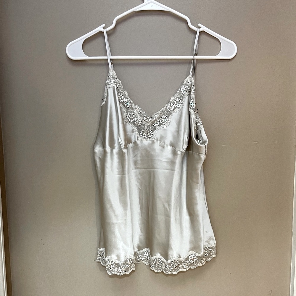 PRE-LOVED NINETY SILK BEADED LACE CAMISOLE TANK TOP